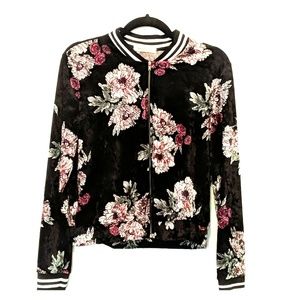 NEWBURY KUSTOM Velvet Floral Bomber Jacket